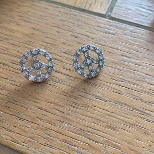 🧡 Jeweled Sterling Silver Peace Sign Stud Earrings